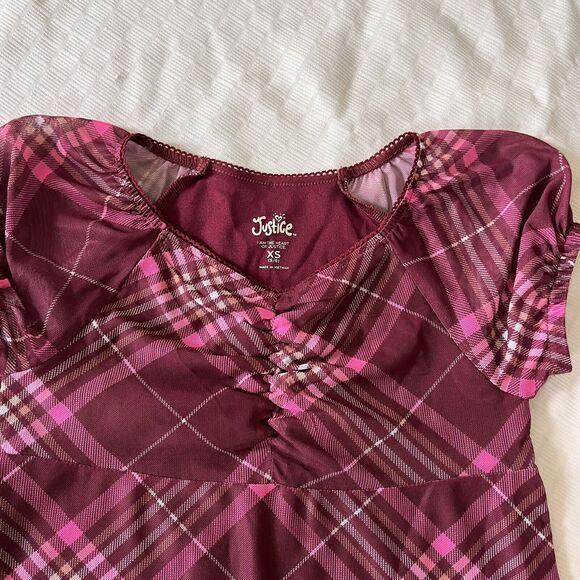 Justice Girls Plaid Dress With Scrunched Front Size XS - Picture 2 of 6